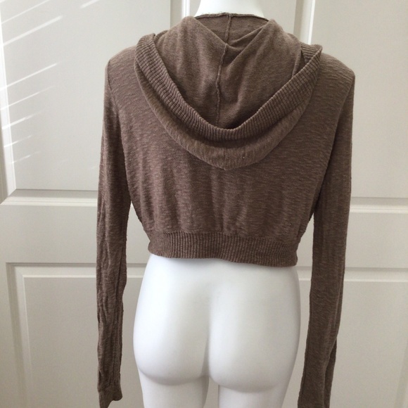 Free People Brown Cropped Cardigan Sweater w Hood - Picture 4 of 6